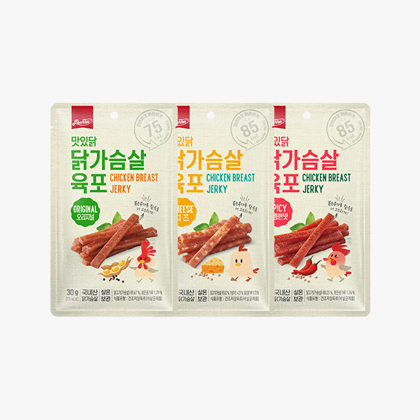 맛있닭 닭가슴살 육포 혼합 10팩(오리지널4,치즈맛3,매콤맛3)